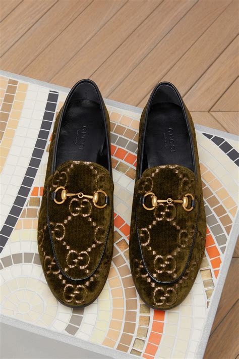 gucci green velvet shoes|gucci jordaan loafer fur.